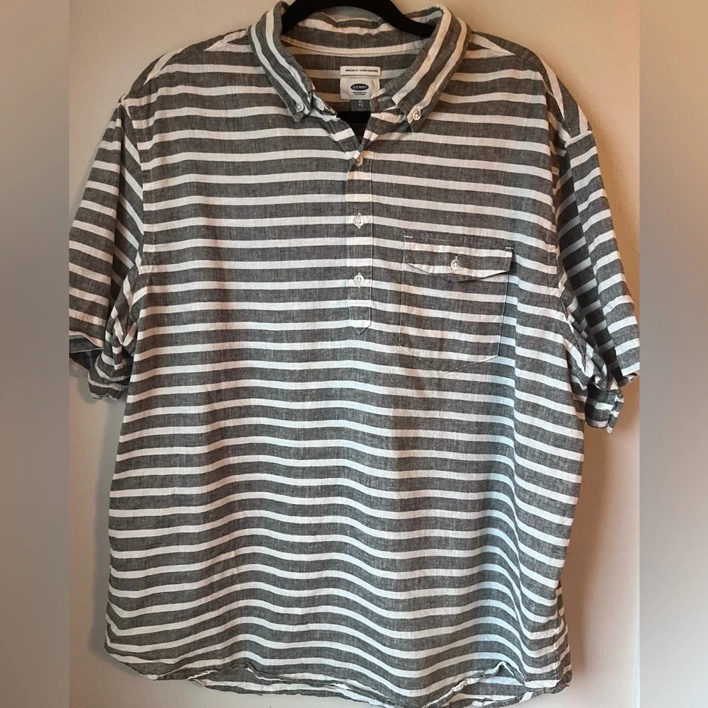 Old Navy Men's Size XL Linen Cotton Blend Striped Polo Shirt